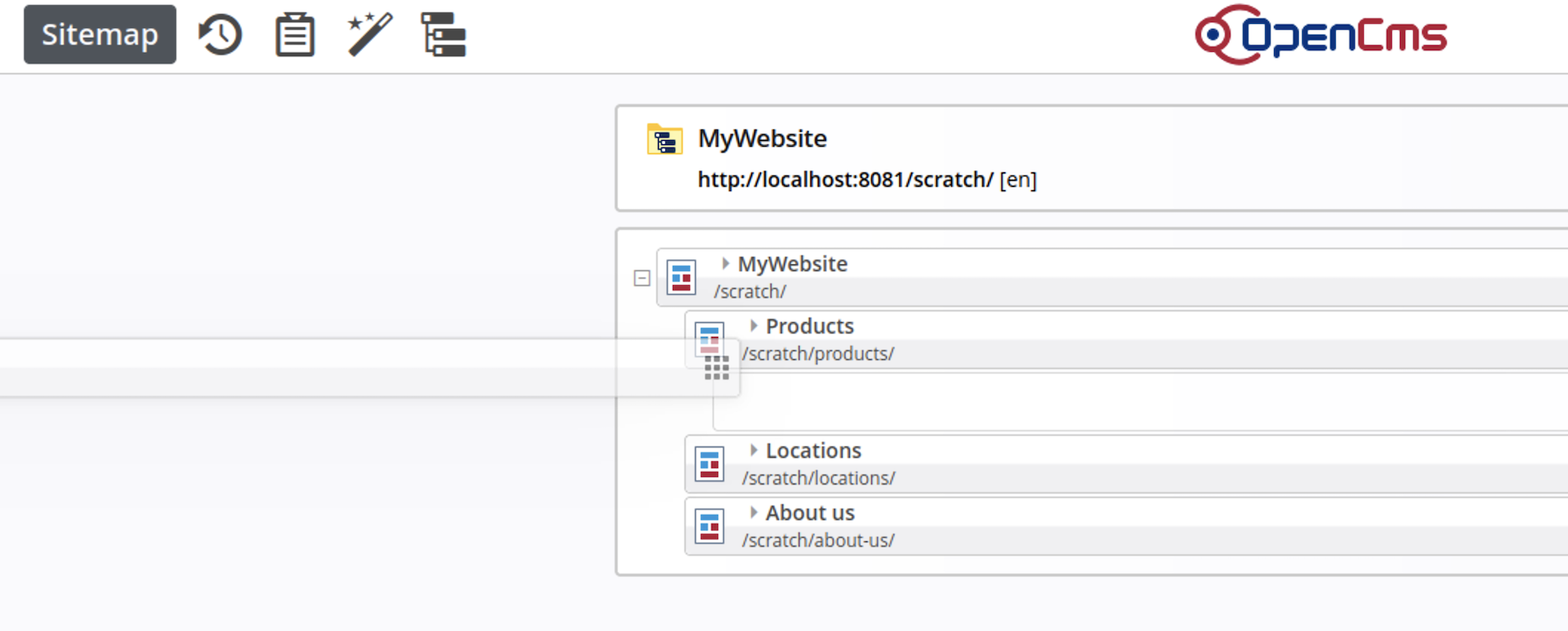 Drag & Drop a new child page in the Sitemap Editor