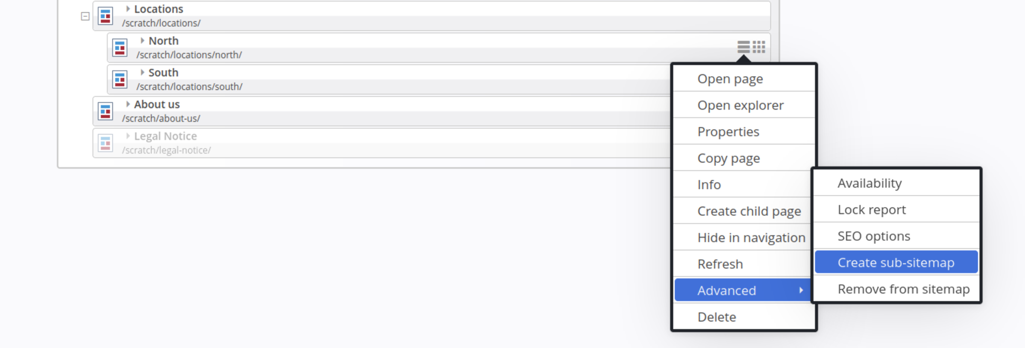 Create a sub-sitemap
