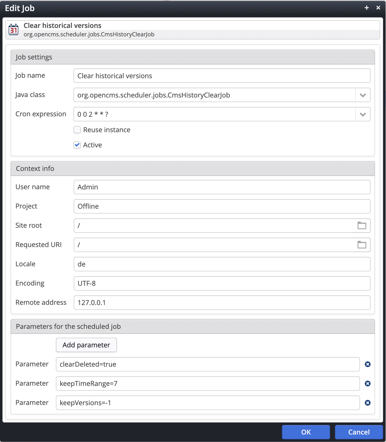 Job configuration to clear historical versions